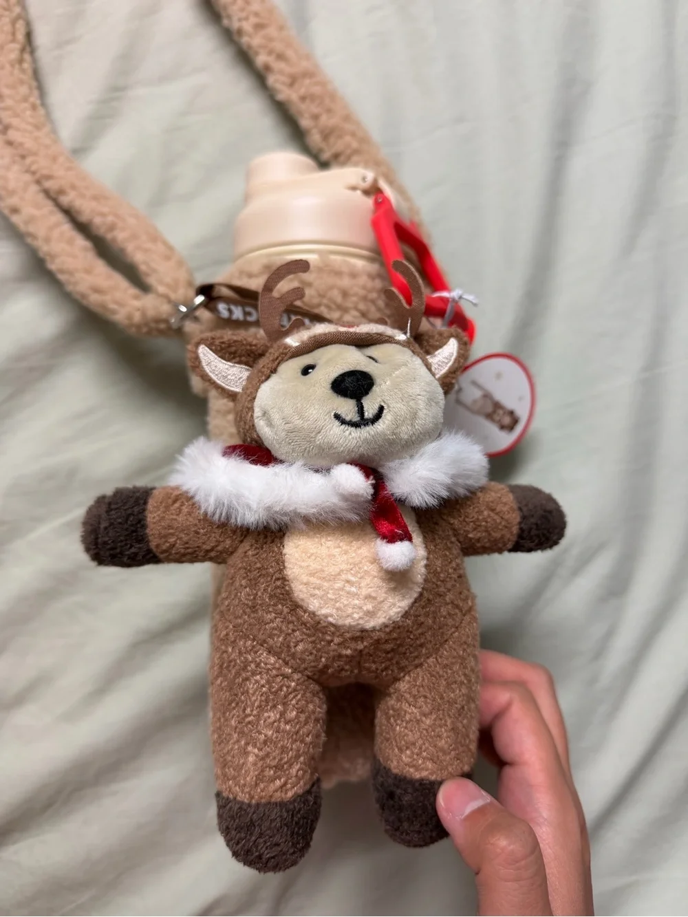 Starbucks Limited Edition Plush Reindeer Bottle Holder and Water Bottle